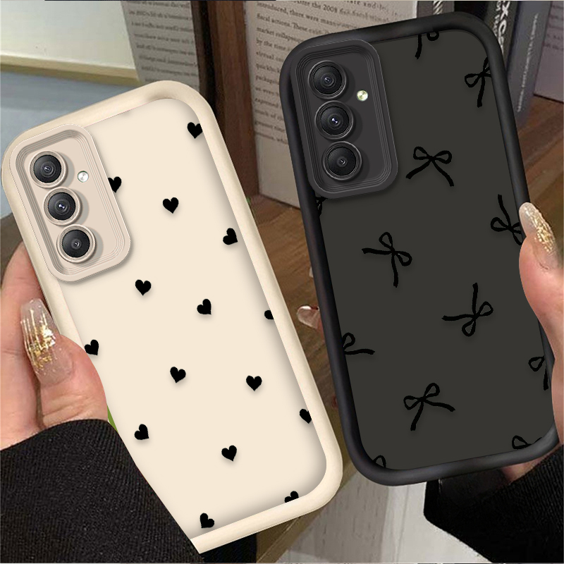 Phone Cases Samsung A14 - Black Love Heart Bowknot Case for