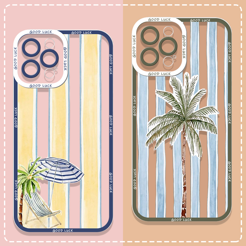 Phone Cases Samsung A14 - Summer Palm Coconut Tree Striped Printed