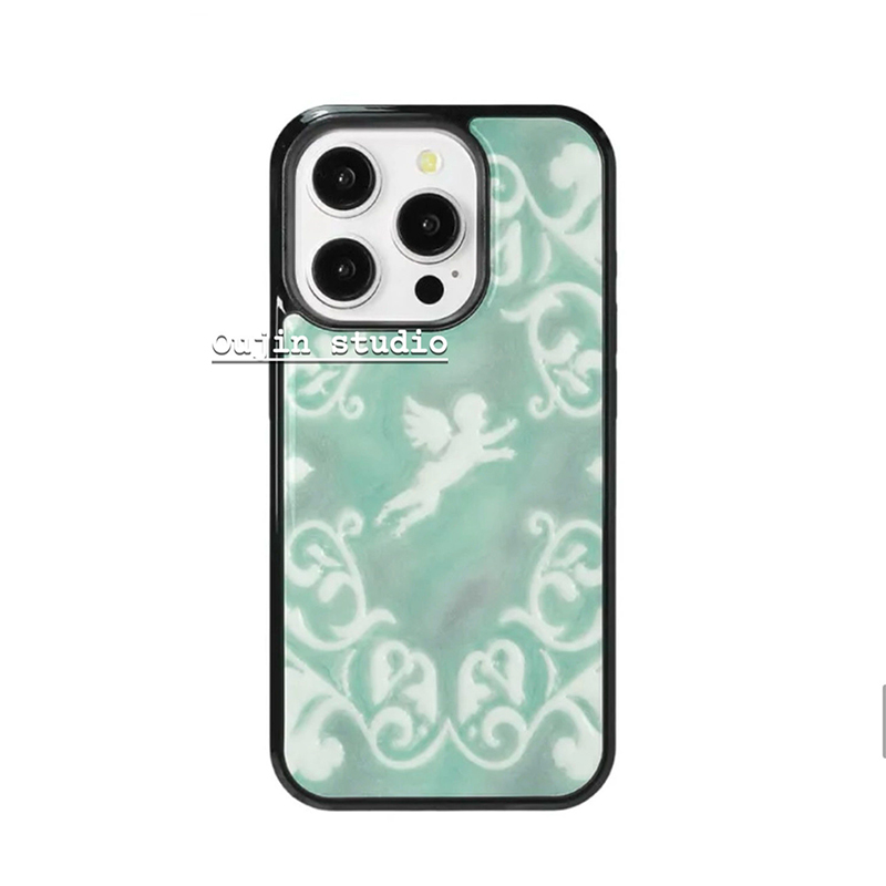Phone Cases Green - Mint Green Baroque Pattern Angel Black