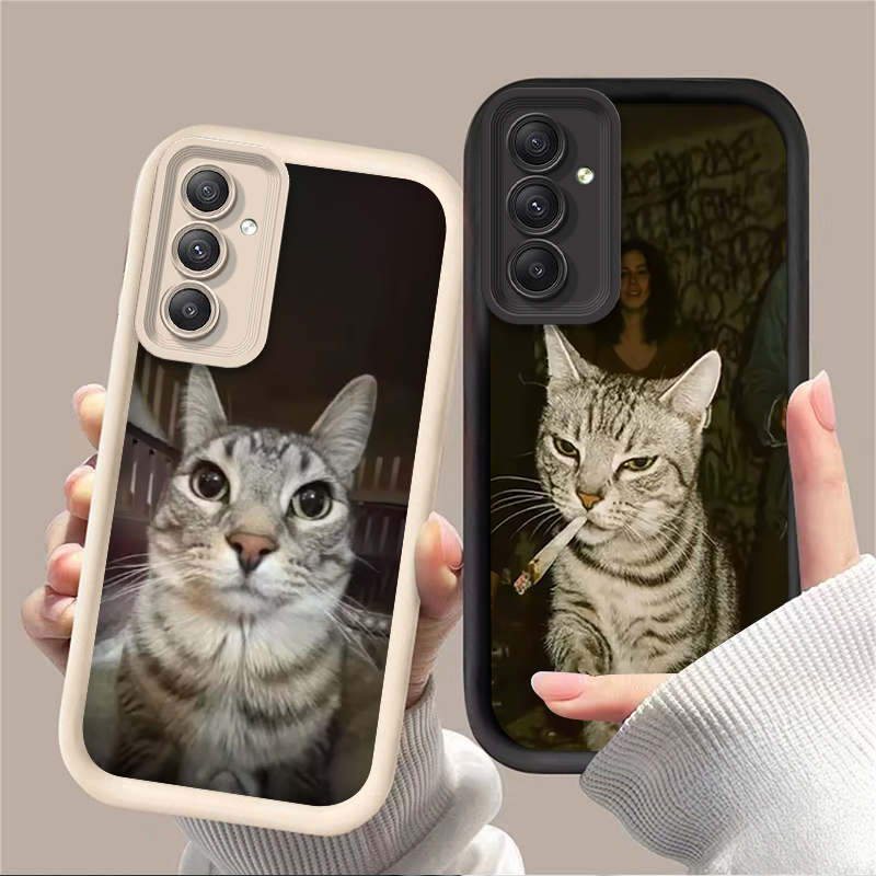 Phone Cases Samsung A14 - Trendy Cat Smoking Phone Case for