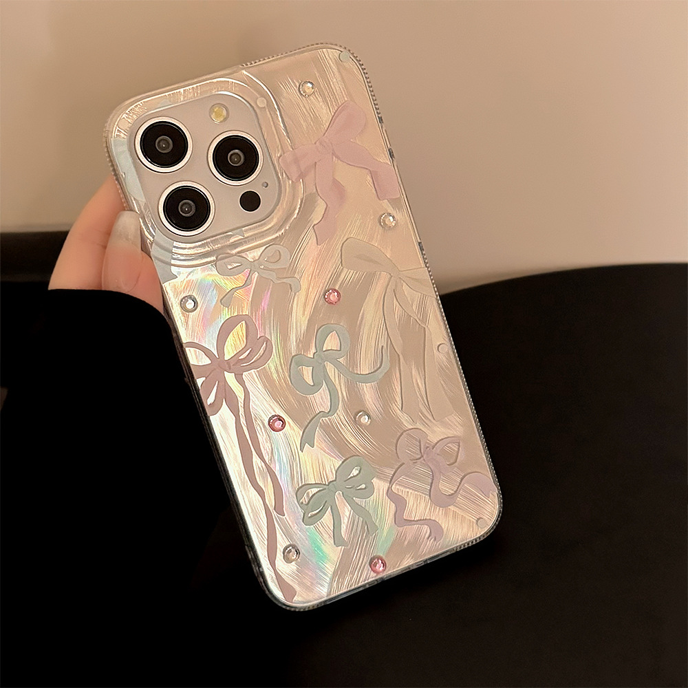 Phone Cases Korean - Korean Colorful Bowknot Diamond Stickers Phone