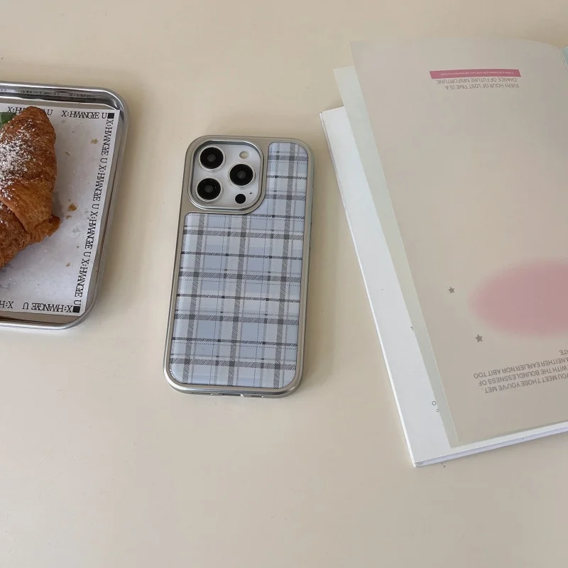 Phone Cases Korean - Korean Ins Epoxy Blue Plaid Pattern