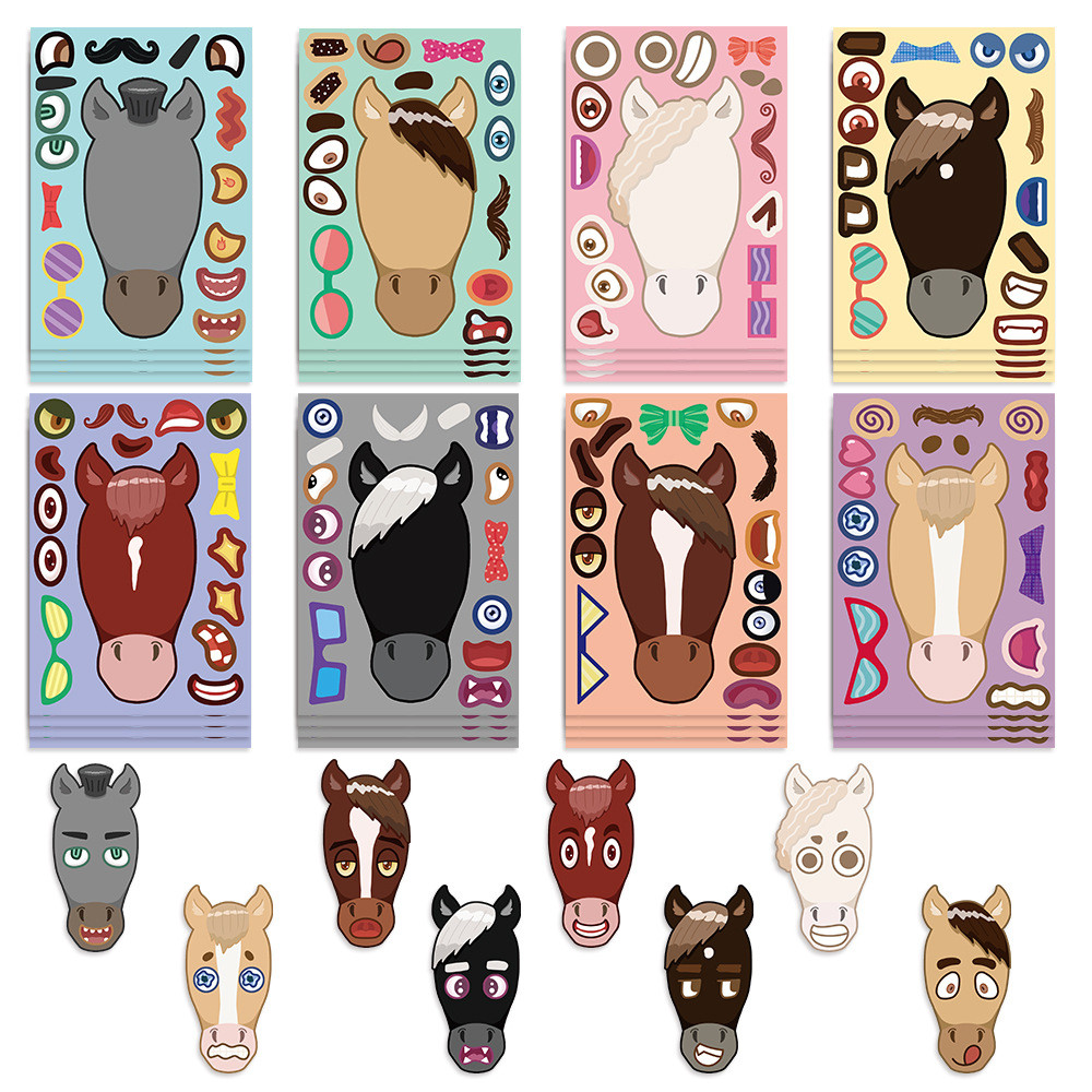 Phone Cases Horse - 8PCS Cartoon Horse Head Collage Stickers
