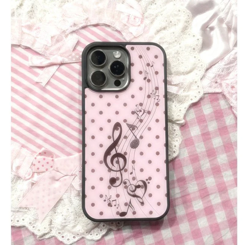 Phone Cases For Girls - Korean ins Pink Brown Polka Dot