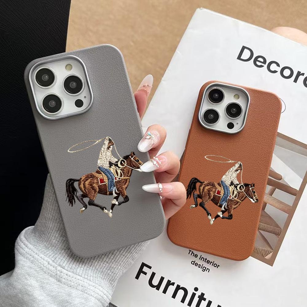 Phone Cases Horse - Retro Cowboy Riding Horse Pattran Lychee