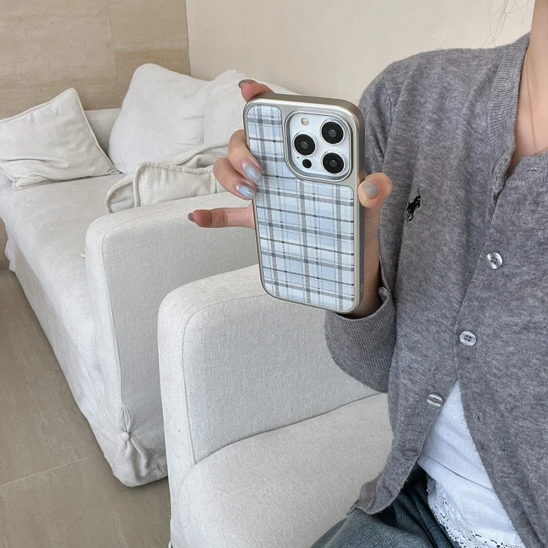 Korean Ins Epoxy Blue Plaid Pa - Phone Cases Korean review and price