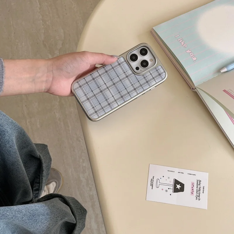 Korean Ins Epoxy Blue Plaid Pa - Phone Cases Korean review and price